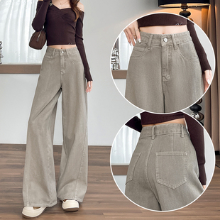 超火奶茶色镰刀裤 爆款 冬加厚新款 女保暖加绒牛仔裤 子 茶灰色弯刀裤