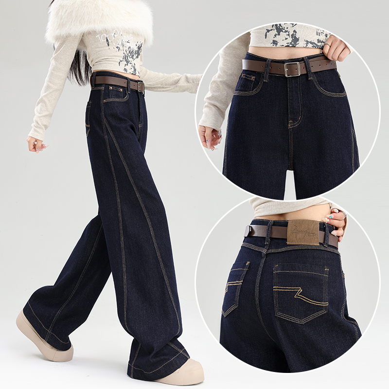 丹宁拼色镰刀裤女牛仔裤弯刀裤子
