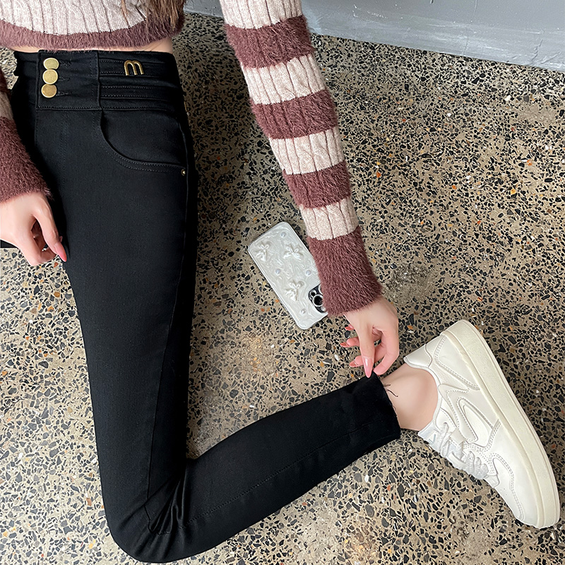 黑色铅笔牛仔裤女紧身弹力小脚裤