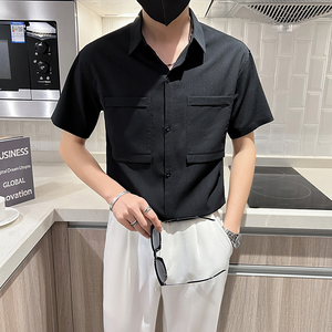 抖音直播店主风夏纯色百搭暗花衬衫短袖社会小伙A236-7017-P45图片