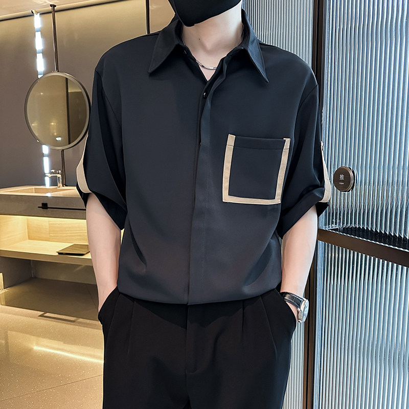 夏季轻熟店主小伙纯色宽松休闲短袖衬衫男衬衣A236-C03-P55-控68，男装T恤，电商A236