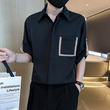 夏季轻熟店主小伙纯色宽松休闲短袖衬衫男衬衣A236-C03-P55-控68，男装T恤，电商A236