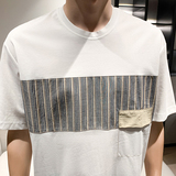 抖音直播店主风夏纯色百搭拼接T恤社会小伙A236-908-P48，男装T恤，电商A236