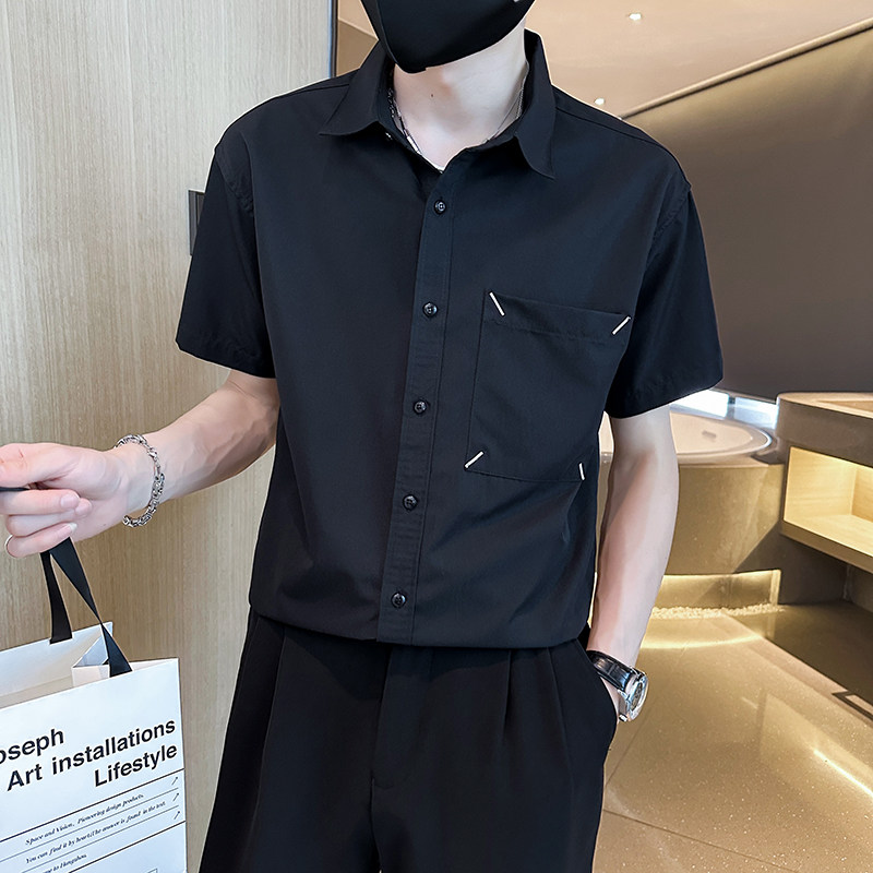 夏季轻熟店主小伙纯色宽松休闲短袖衬衫男衬衣A236-C02-P45-控69,男装T恤,电商A236