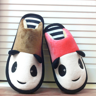 家居家室内地板厚底防滑男女士月子鞋 亲子可爱熊猫情侣冬季 棉拖鞋