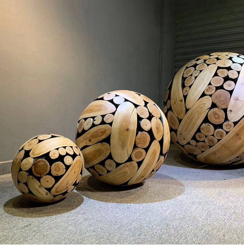 实木球简约现代装饰球 香樟木橱窗摆件艺术摄影道具特大号实木球