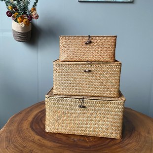 草编手工收纳盒子收纳箱子礼品礼盒手办礼篮储物收纳篮子筐子花篮