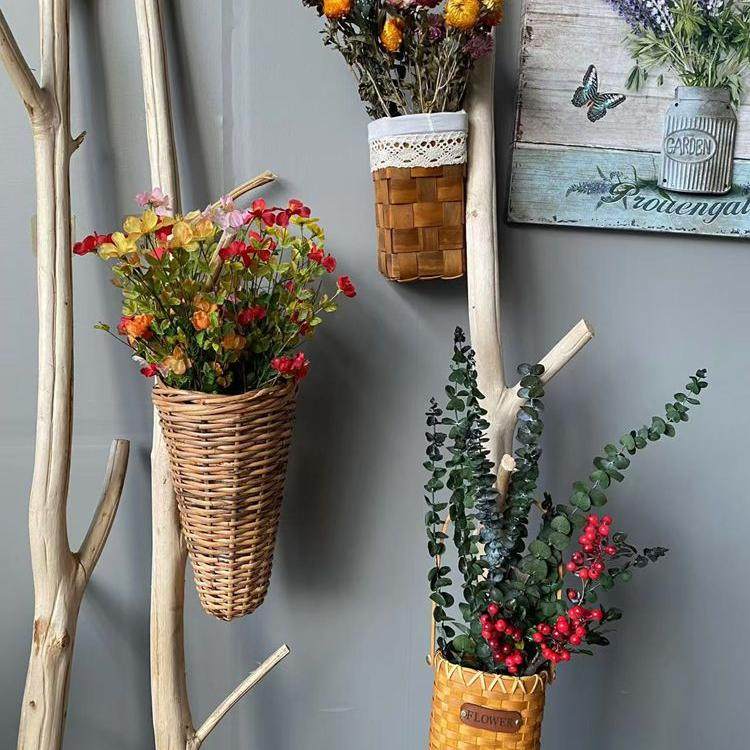 田园风壁挂收纳篮藤编木片储物收纳挂篮篮吊篮壁挂绿植干花小篮子,家居饰品,花篮,淘宝优惠券,粉丝福利购,淘宝优惠卷