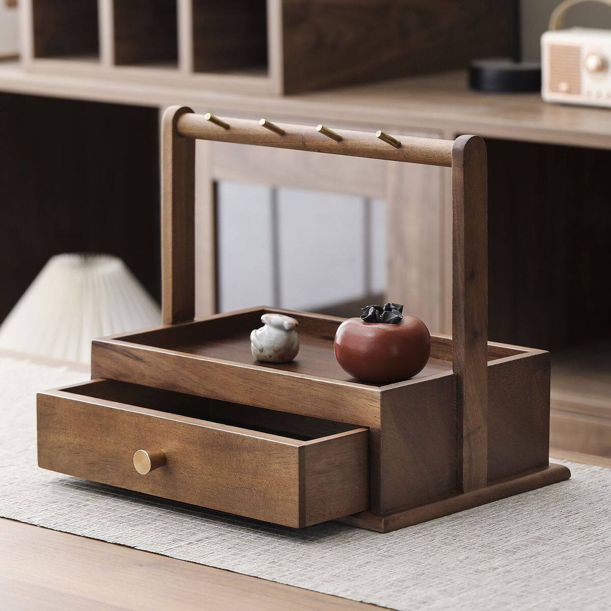 玄关实木钥匙收纳盒门口鞋柜托盘装饰挂钩饰品置物架入门进门挂钩