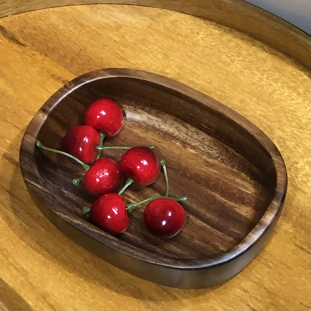 胡桃木椭圆盘家用茶点盘实木茶托盘日式盘子酒店餐盘冬瓜碗水果盘