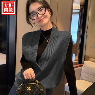 100%纯羊毛针织马甲女V领今年流行爆款 洋气背心上衣百搭叠穿毛衣