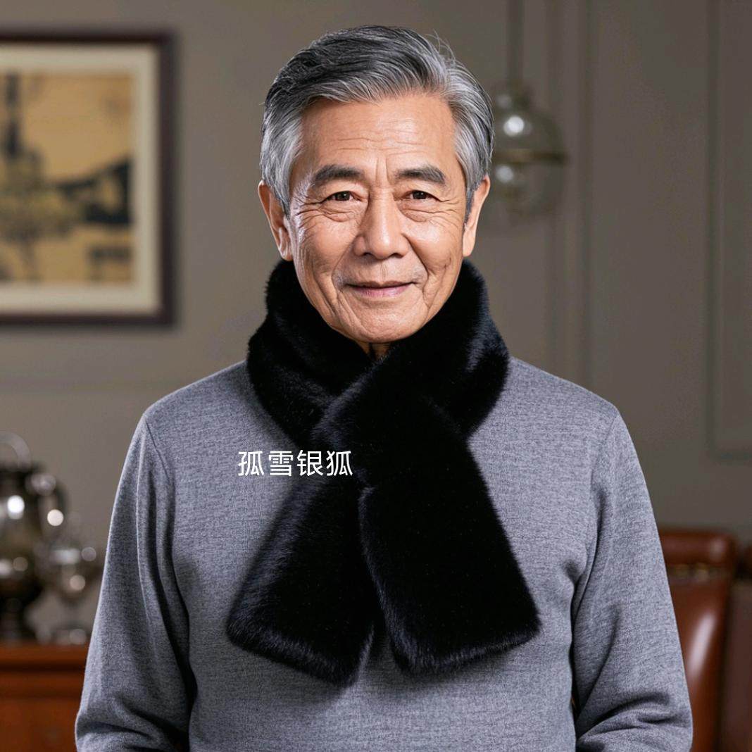 仿水貂绒男士双面围巾中老年围脖东北户外护耳护劲冬季保暖皮草