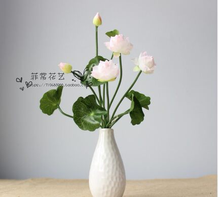 仿真荷花莲花供佛用品 塑料假花绢花小盆栽 佛堂供奉佛前花供花