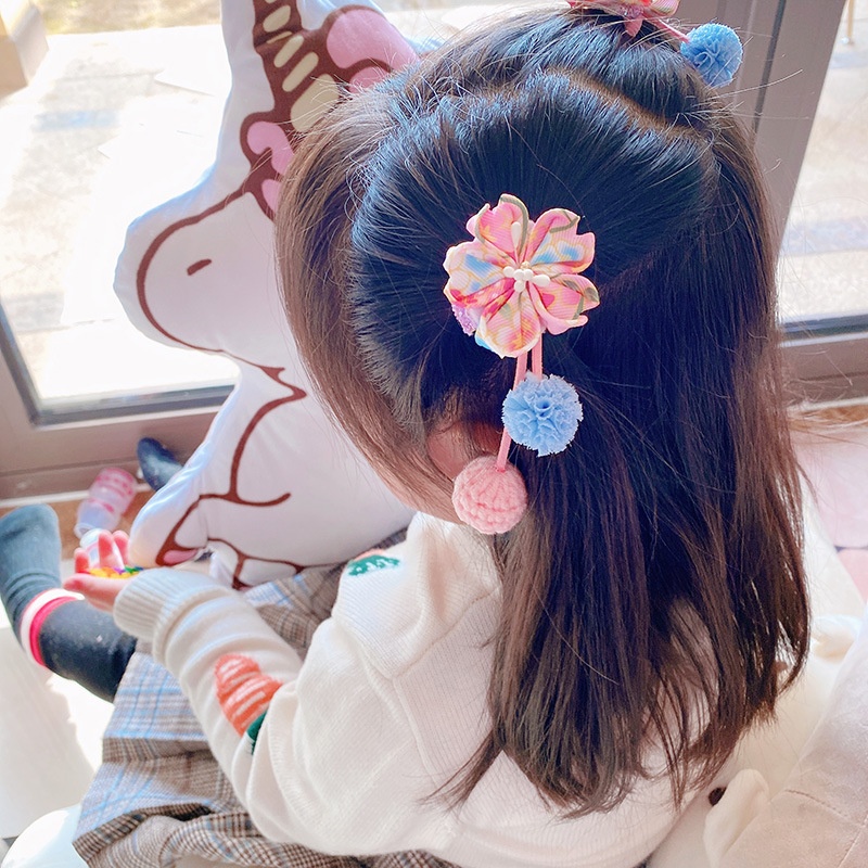 HD2187A08日韩新款和风布艺花朵流苏儿童古风汉服发夹头饰发饰