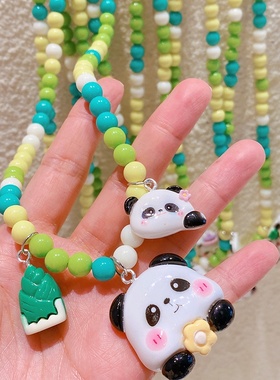 HD4196A05熊猫乐园绿色系渐变糖果串珠儿童项链可爱卡通卫衣挂链