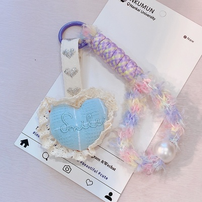 HD10331A04蕾丝花边彩色爱心毛绒流苏车钥匙扣挂件包包挂饰手机链