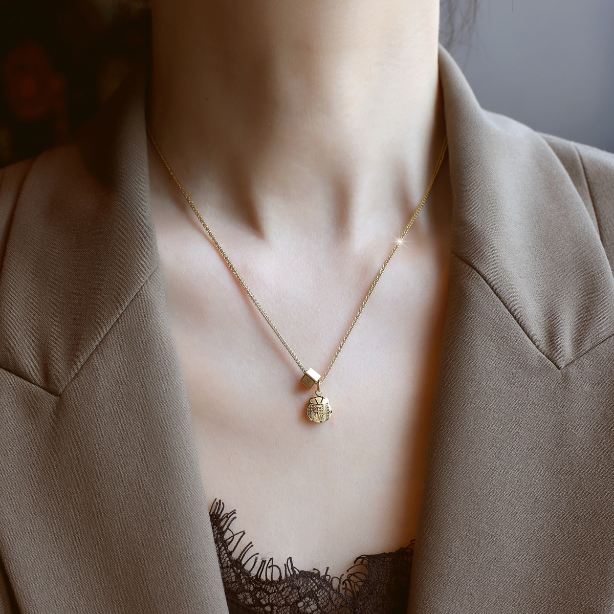 ZOXI金店款不掉色福字项链送女友