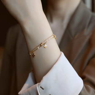 ZOXI轻奢小众双层小金豆四叶草手链女款2025新款精致叠戴生日礼物