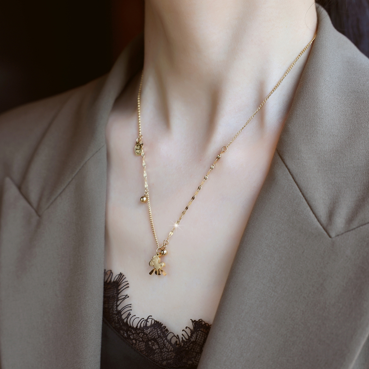 ZOXI钛钢马上有钱项链毛衣链