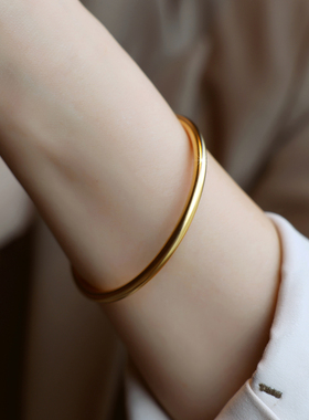 ZOXI素圈古法沙金手镯轻奢小众女