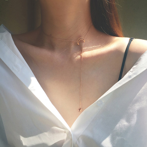 不掉色星月小众设计女ins锁骨链