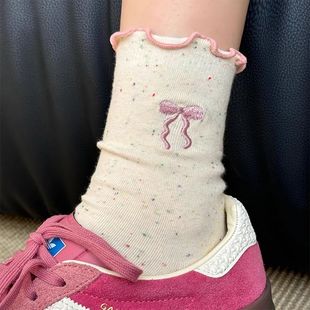 木耳边点子纱 日系蝴蝶结堆堆袜 袜子女中筒袜ins潮纯棉夏季 薄款