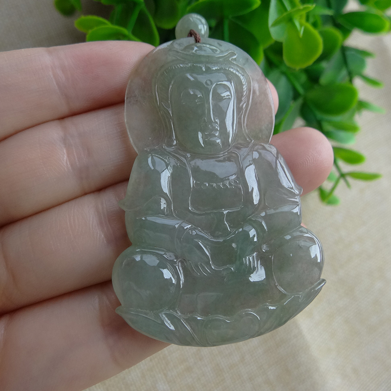 玉观音吊坠男翡翠 天然A货玉坠子冰种满色油青色珠宝挂件平安挂坠