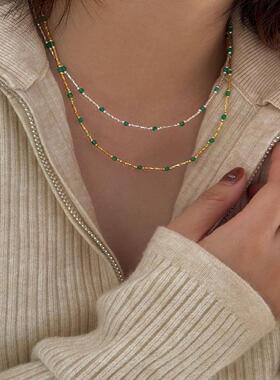 红玛瑙黑尖晶锁骨链S925纯银串珠