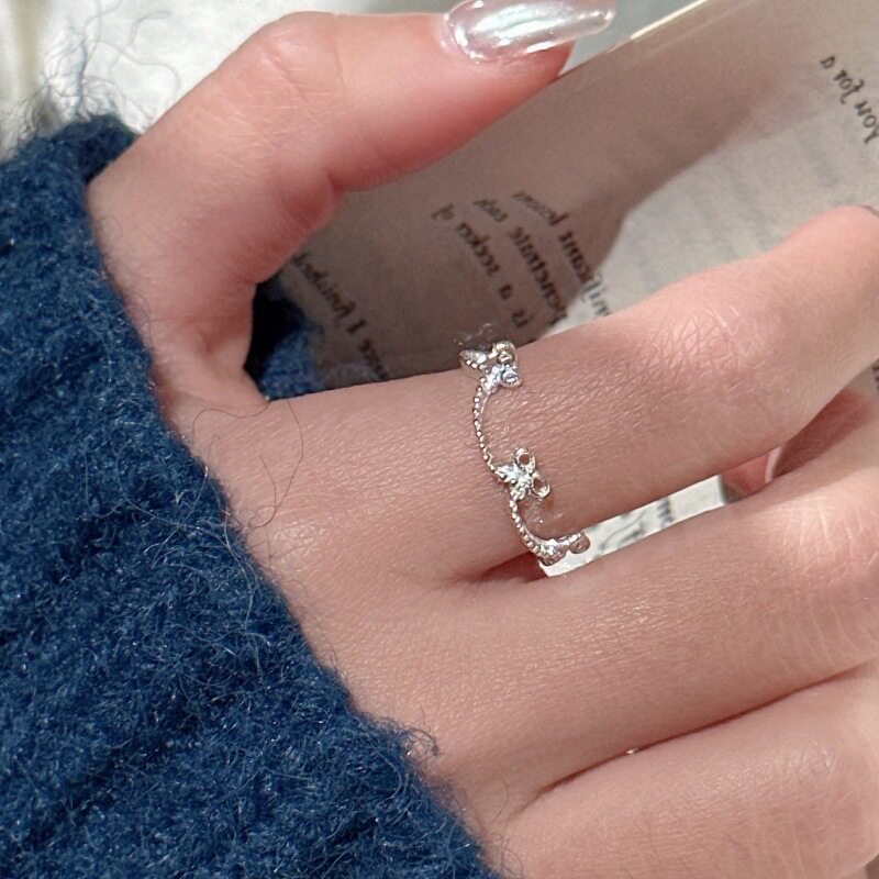 梦猫饰物S925纯银蝴蝶结戒指女可爱甜美风韩式复古简约开口可调节