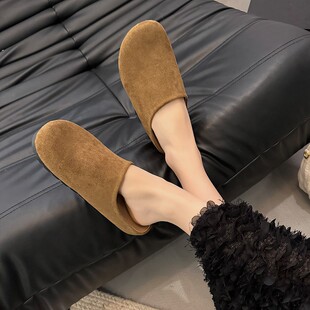 内增高鞋垫勃肯鞋半拖2025新款外穿百搭粉色反绒平底穆勒鞋女