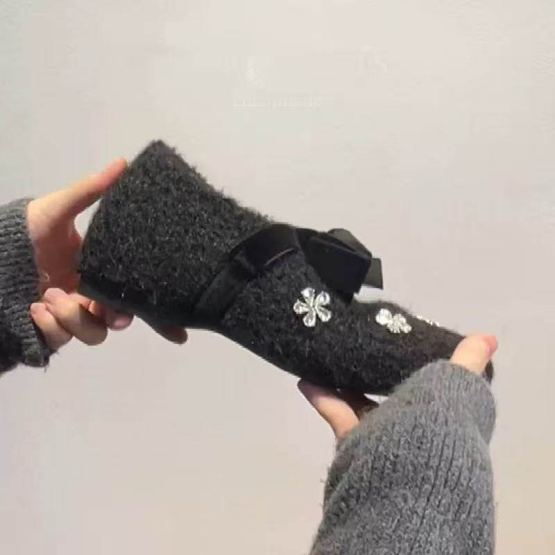 法式水钻毛毛玛丽珍鞋女加绒少女黑色芭蕾舞鞋一字系带平底浅口鞋,女鞋,玛丽珍鞋,淘宝优惠券,粉丝福利购,淘宝优惠卷