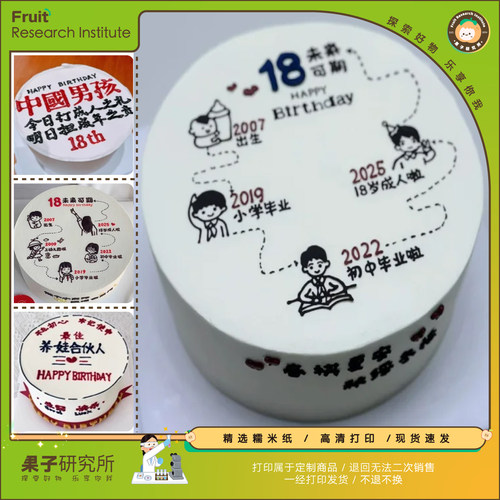 成人礼18岁男孩女孩蛋糕糯米纸