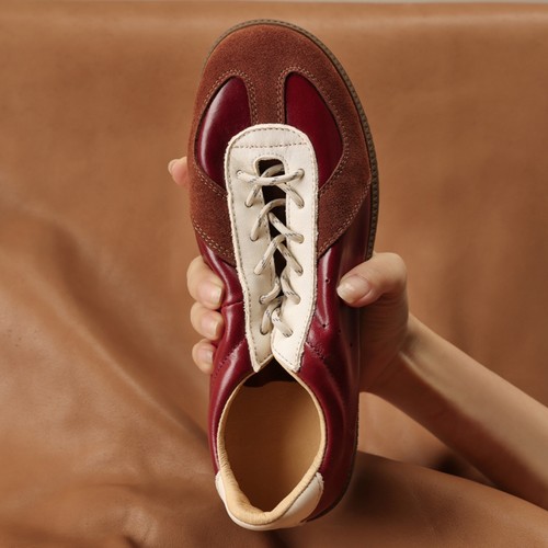 头层牛皮~冉言新品复古手工德训鞋女运动休闲板鞋