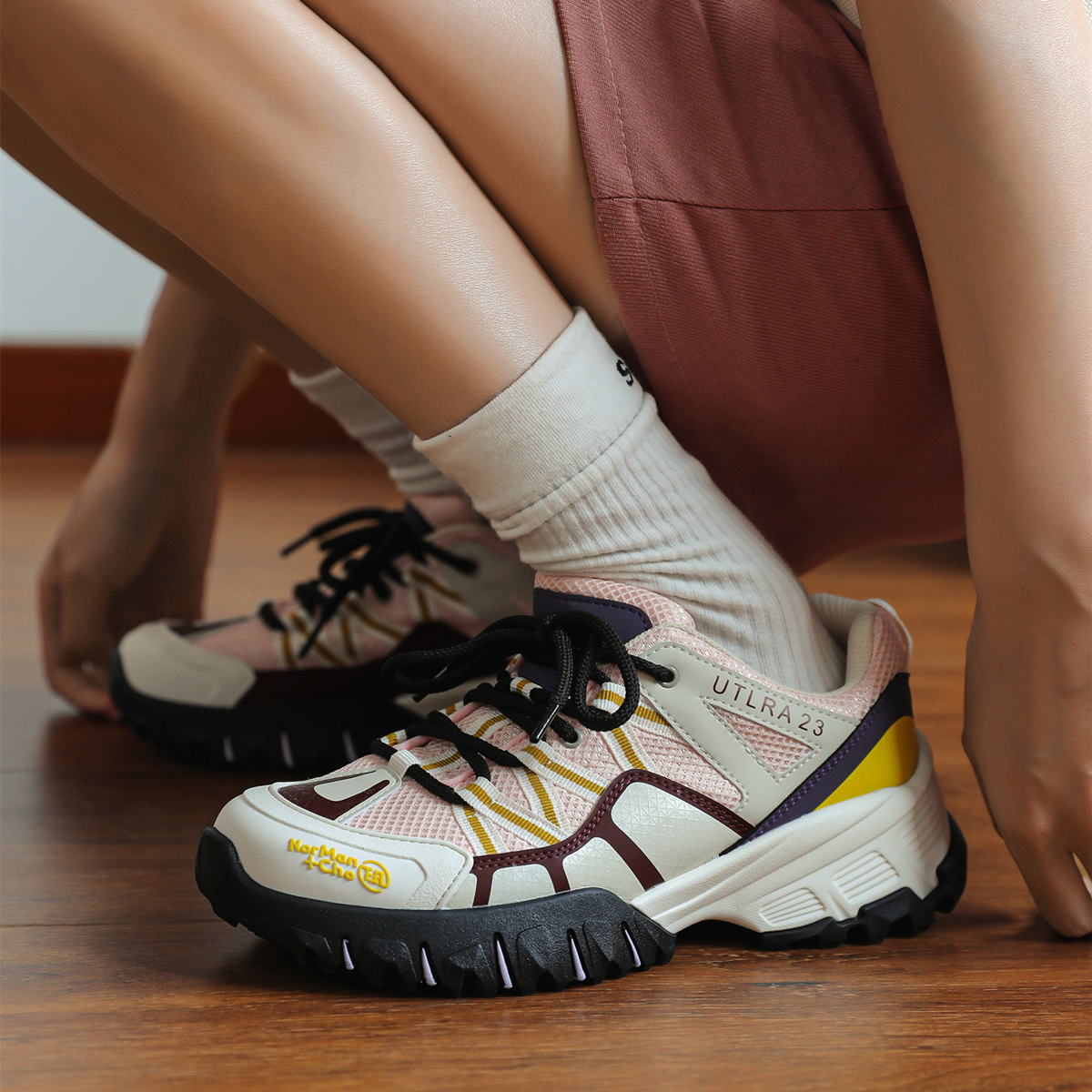 冉言户外厚底圆头老爹鞋