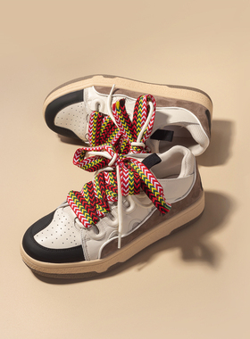 冉言 小众设计感板鞋2026春新款运动休闲厚底平底板鞋女德训鞋