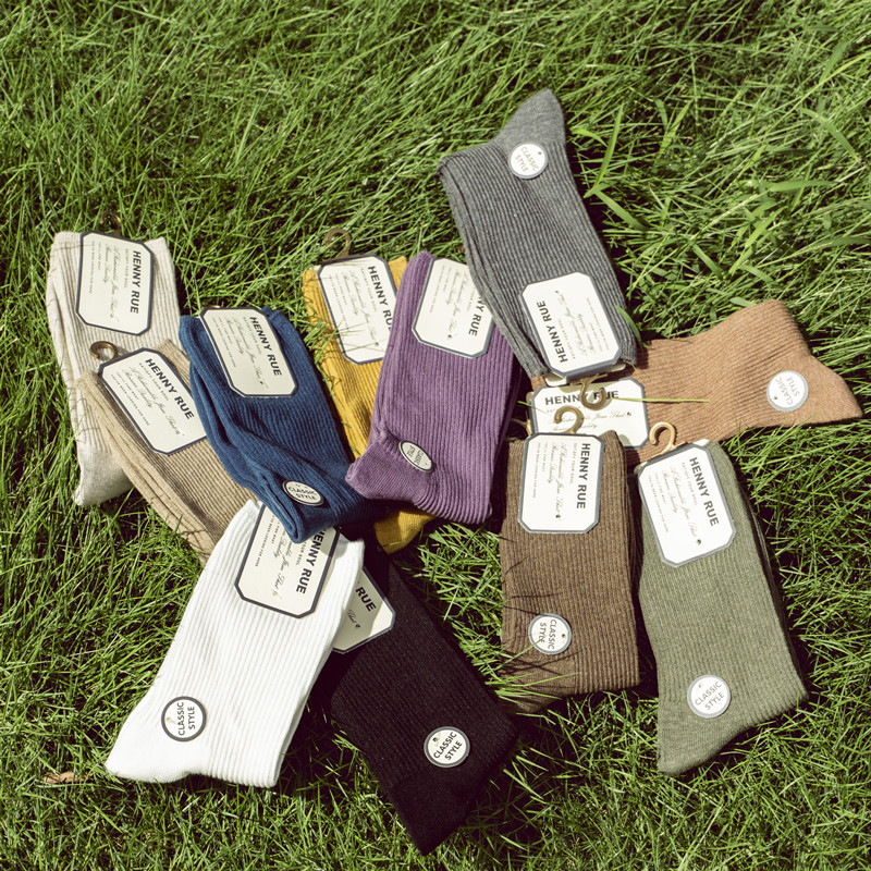 秋冬新款纯色文艺风百搭中筒袜