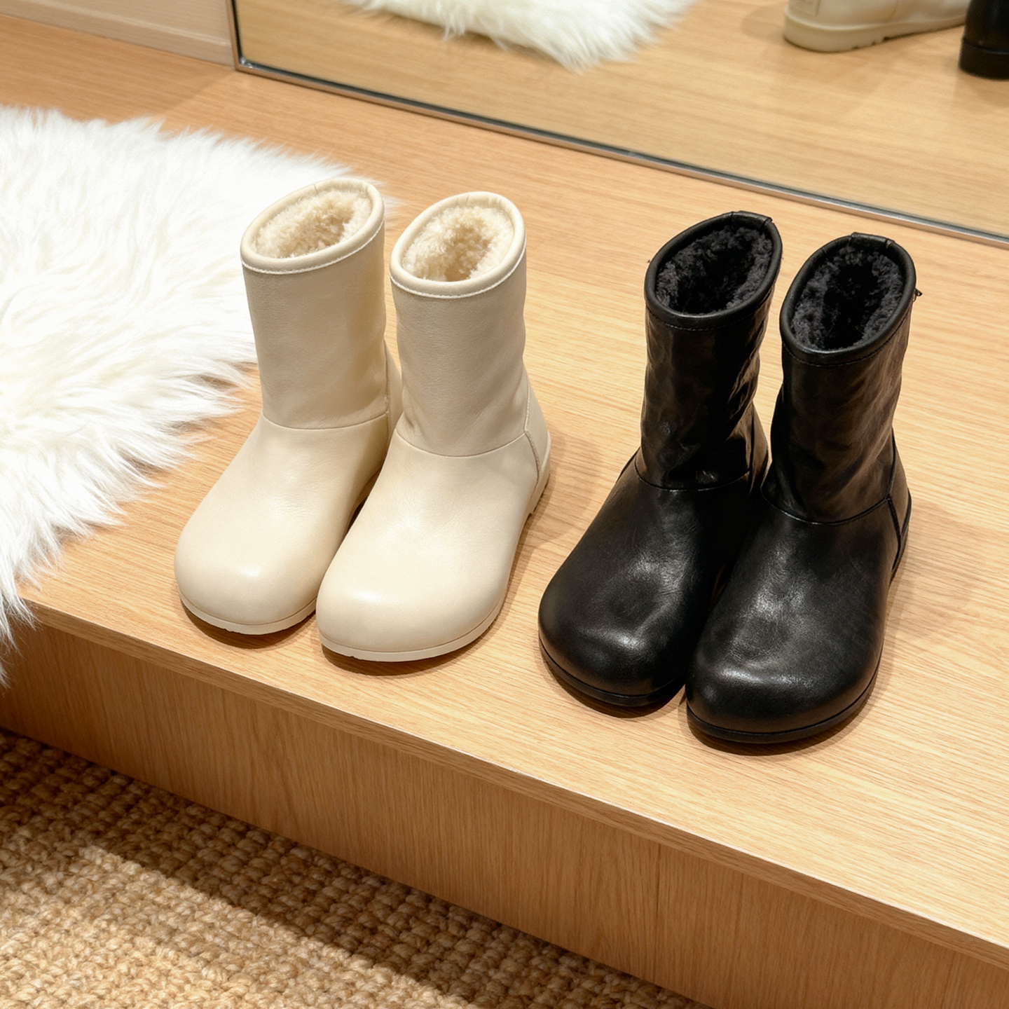 Ranyan/冉言真牛皮+羊毛一体雪地靴一鞋两穿防水防滑品质中筒靴