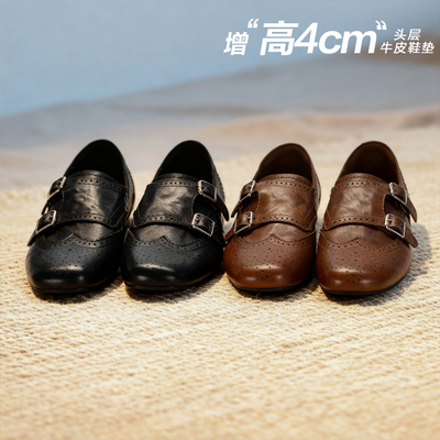 冉言4cm增高版头层牛皮miu系小皮鞋穆勒鞋早春漂亮单鞋