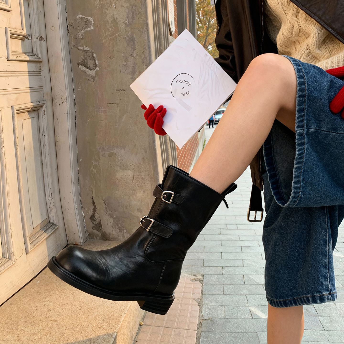 冉言2025新款重磅皮带靴两穿真皮短靴设计师款