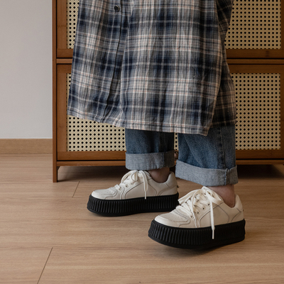冉言休闲厚底圆头板鞋饼干底