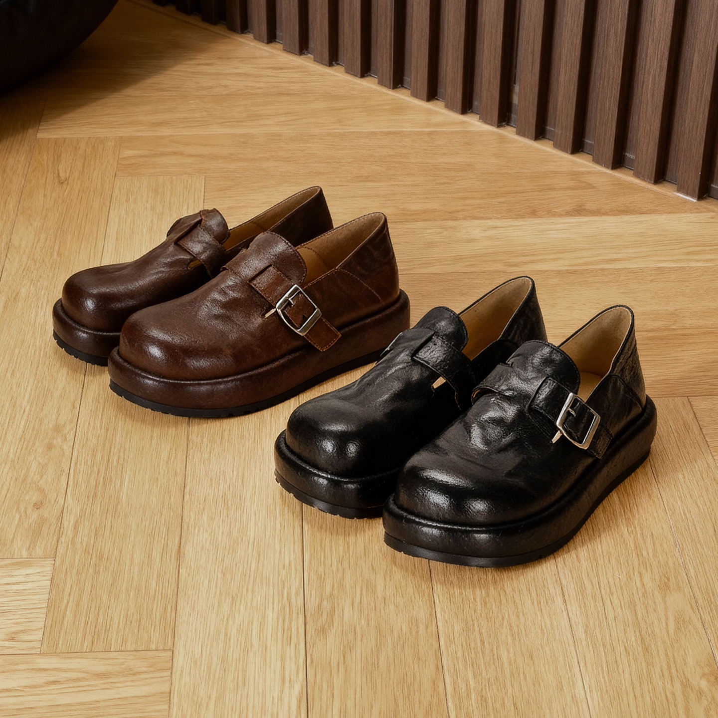 2025真羊皮版~复古厚底真皮勃肯单鞋女包头鞋小皮鞋女