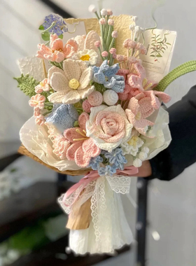 手工钩针编织diy茉莉玫瑰毛线花束手捧花材料包自制礼物送女朋友