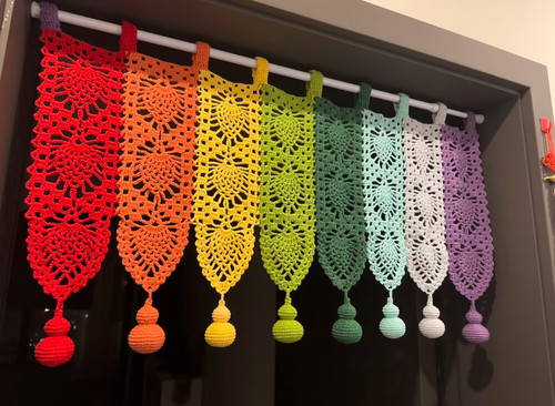 DIY自制多巴胺彩虹毛线门帘编织材料包钩针钩织可爱家具装饰窗帘