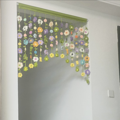 DIY自制多巴胺彩虹毛线门帘编织材料包钩针钩织可爱家具装饰窗帘