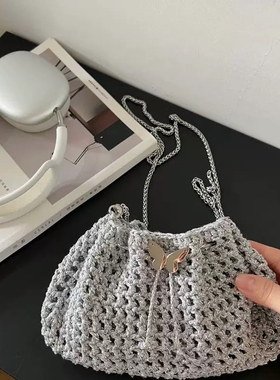 蝴蝶碎银子饺子包小银线包手工diy编织钩织毛线材料包送工具教程