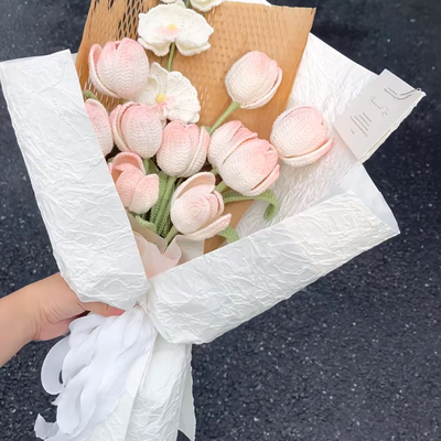 手工钩针编织diy郁金香康乃馨母情节毛线花束手捧花材料包自制礼