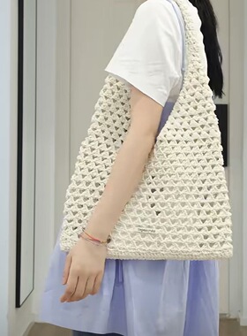 新款针织手工编织包钩针diy复古托特女单肩通勤大容量毛线手提包