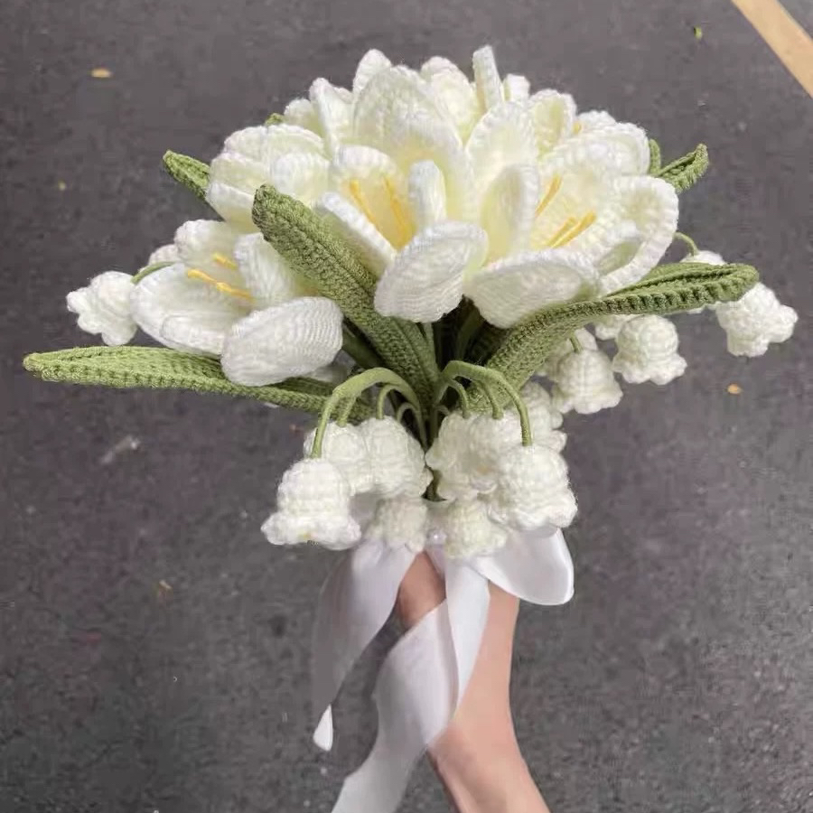 手工钩针编织diy茉莉玫瑰毛线花束手捧花材料包自制礼物送女朋友