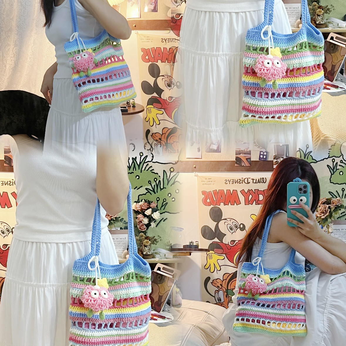 彩虹糖果包包毛线手工编织钩针diy材料包镂空单肩包新手打发时间,服饰配件/皮带/帽子/围巾,DIY编织材料包,淘宝优惠券,粉丝福利购,淘宝优惠卷