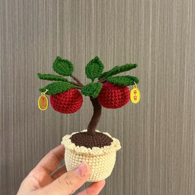 发财树圣诞节平安苹果树钩针钩织diy毛线材料包盆栽家居装饰摆件